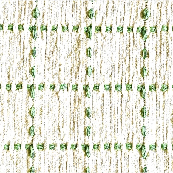 Brooks Brothers Bath Mat Lg Cotton Bath Rug  Ivory W/ Green Embroidery Squares - Picture 2 of 6